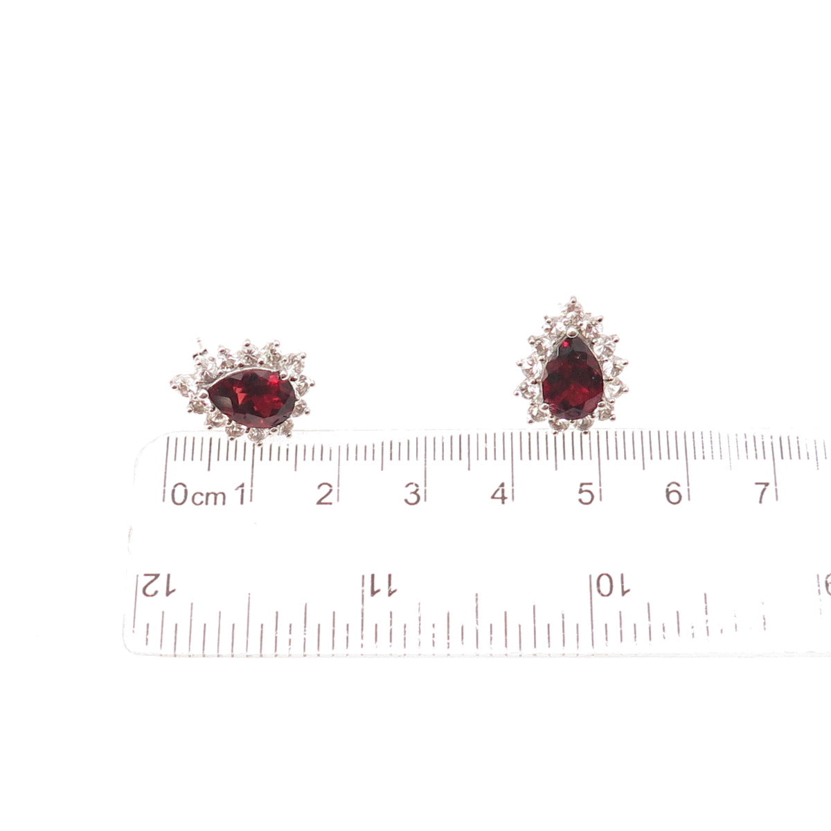 Harold Trujillo 925 Sterling Silver Real Red Garnet & C Z Teardrop Earrings