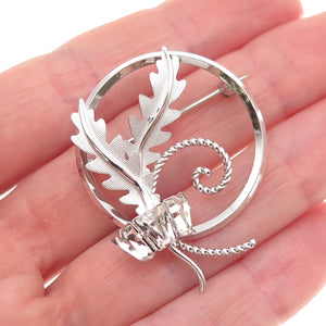 Star Art 925 Sterling Silver Antique Art Deco Rhinestone Floral Pin Brooch