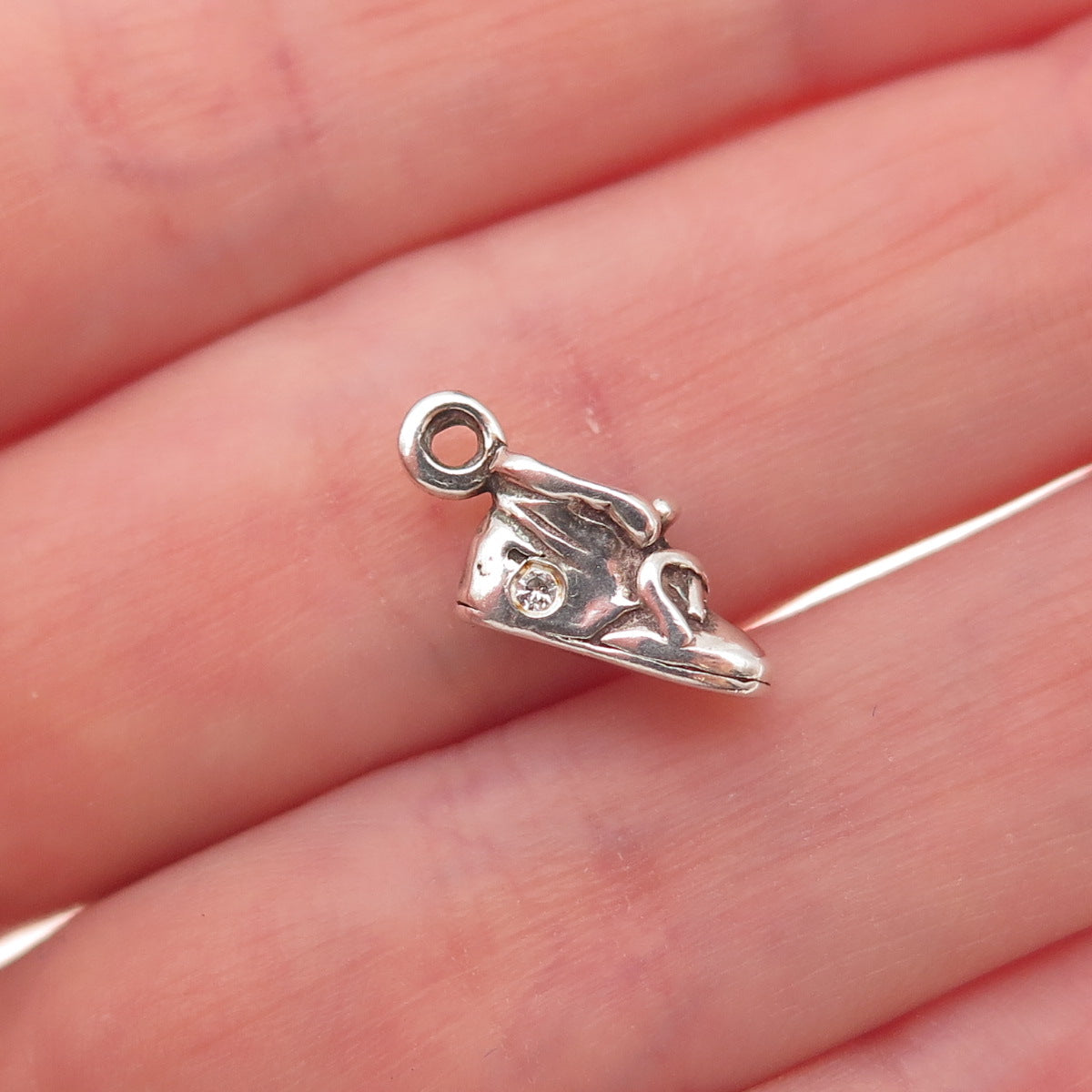 Sunwest 925 Sterling Silver Vintage Real Diamond Shoe Oxidized 3D Charm Pendant