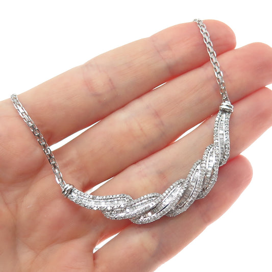 925 Sterling Silver Real Diamond Twisted Bar Bismark Chain Necklace 18"