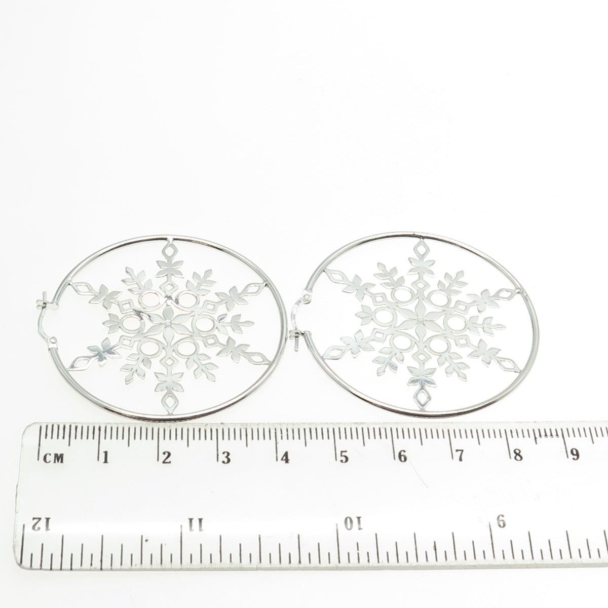 925 Sterling Silver Snowflake Hoop Earrings