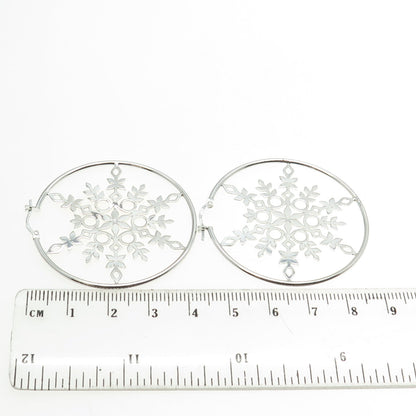 925 Sterling Silver Snowflake Hoop Earrings