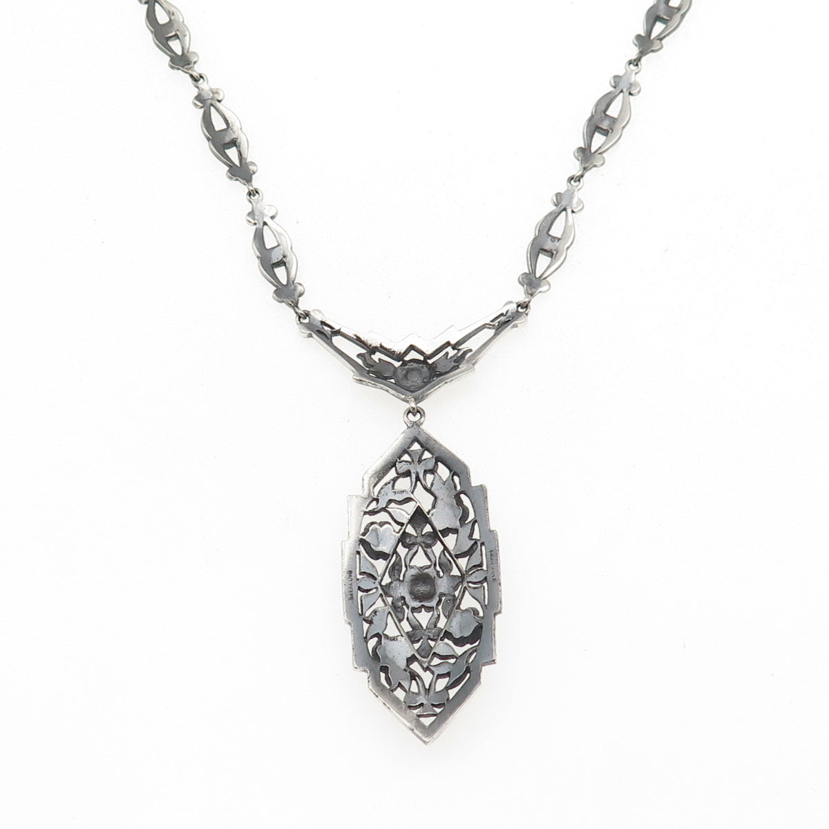 925 Sterling Antique Art Deco Real Marcasite Necklace 16" (missing 26 stones)