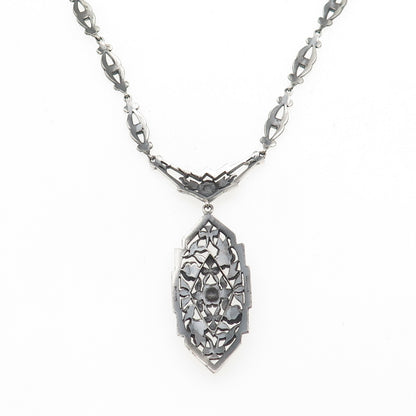 925 Sterling Antique Art Deco Real Marcasite Necklace 16" (missing 26 stones)
