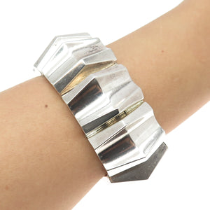 GARCIA HNOS Sterling Silver Vintage Mexico Modernist Solid 115.2g Bracelet 7.75"