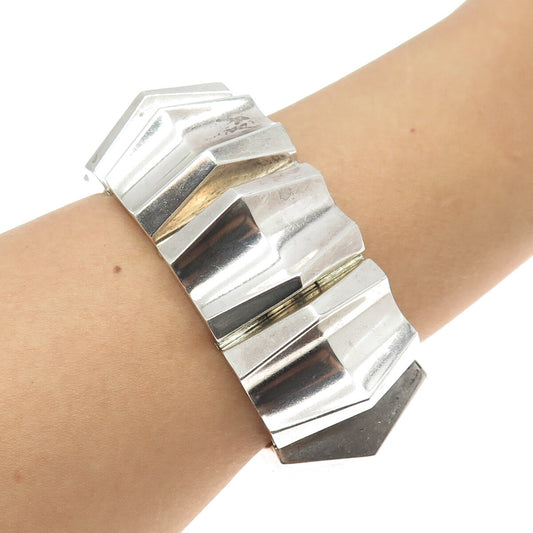 GARCIA HNOS Sterling Silver Vintage Mexico Modernist Solid 115.2g Bracelet 7.75"