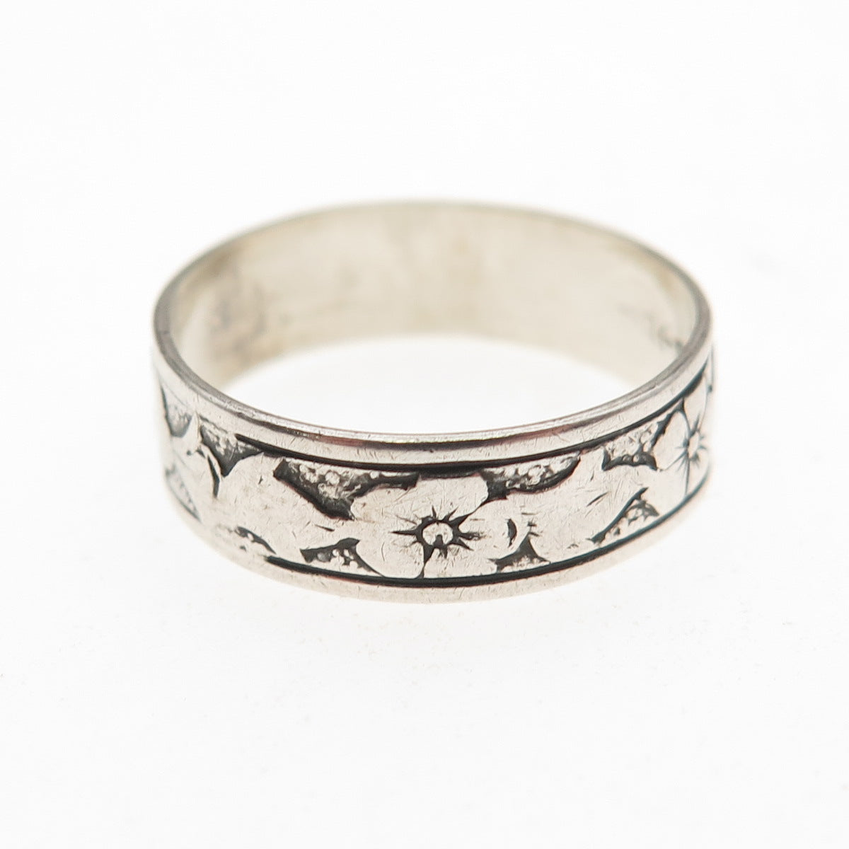 Uncas 925 Sterling Silver Antique Art Deco Forget Me Not Band Ring Size 6.75