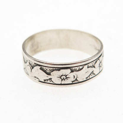 Uncas 925 Sterling Silver Antique Art Deco Forget Me Not Band Ring Size 6.75
