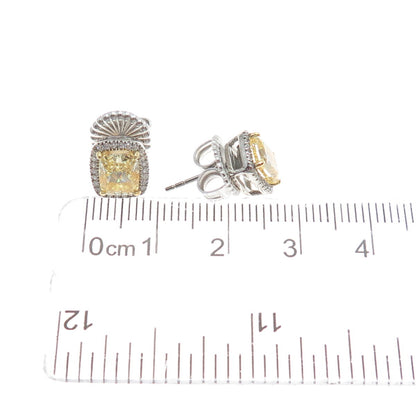 925 Sterling Silver Radiant-Cut Canary & Round-Cut White C Z Earrings