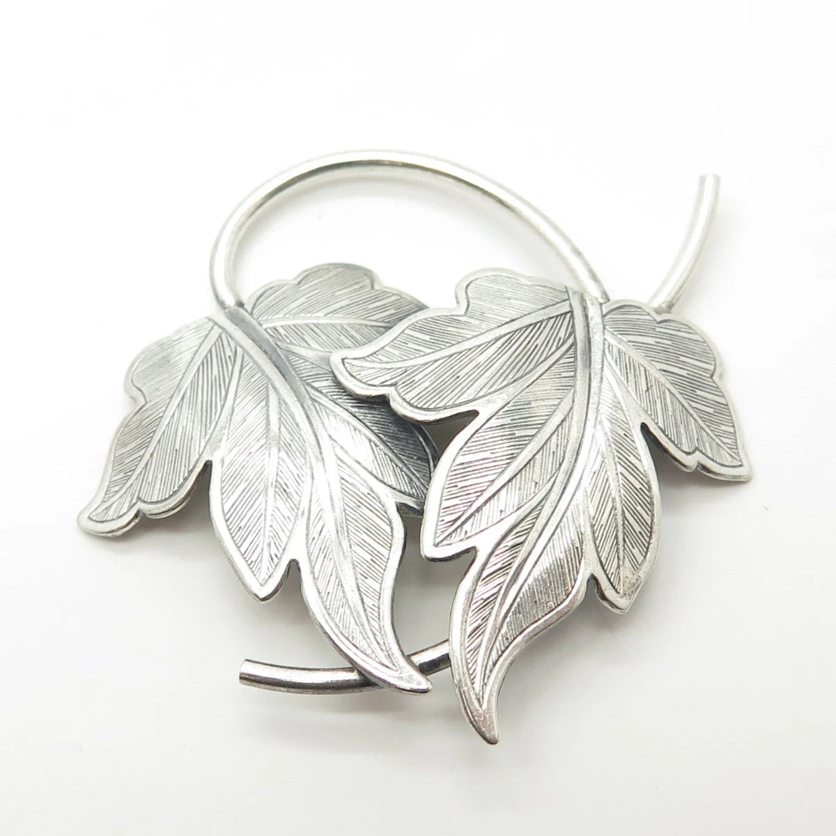 925 Sterling Silver Antique Art Deco BEAU Textured Leaf Pin Brooch