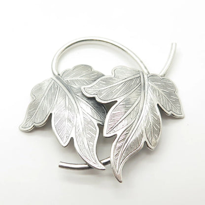925 Sterling Silver Antique Art Deco BEAU Textured Leaf Pin Brooch