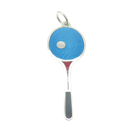 800 Silver Vintage Italy Enamel Tennis Racket Pendant