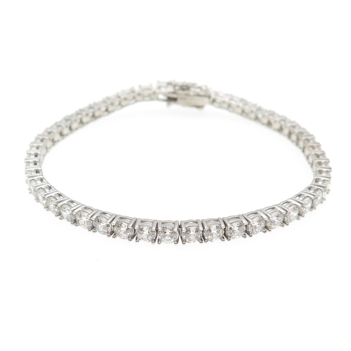 925 Sterling Silver Round-Cut C Z Tennis Link Bracelet 7"