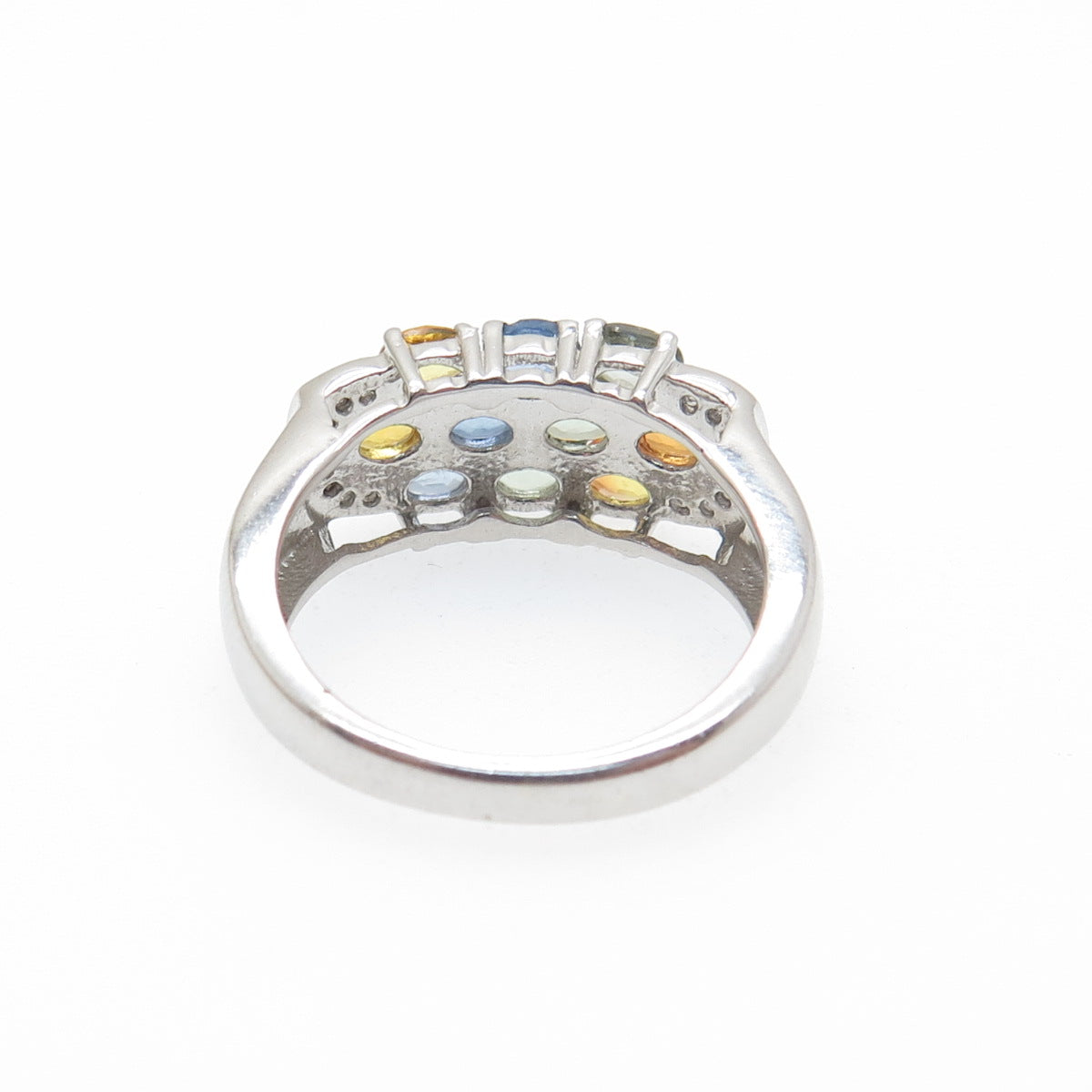 925 Sterling Silver Real Multi-Color Sapphire & White Topaz Cluster Ring Size 7