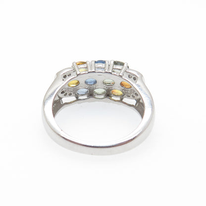 925 Sterling Silver Real Multi-Color Sapphire & White Topaz Cluster Ring Size 7