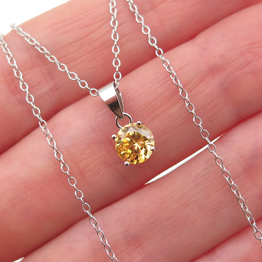 925 Sterling Silver Round-Cut Canary C Z Cable Chain Necklace 16-18"