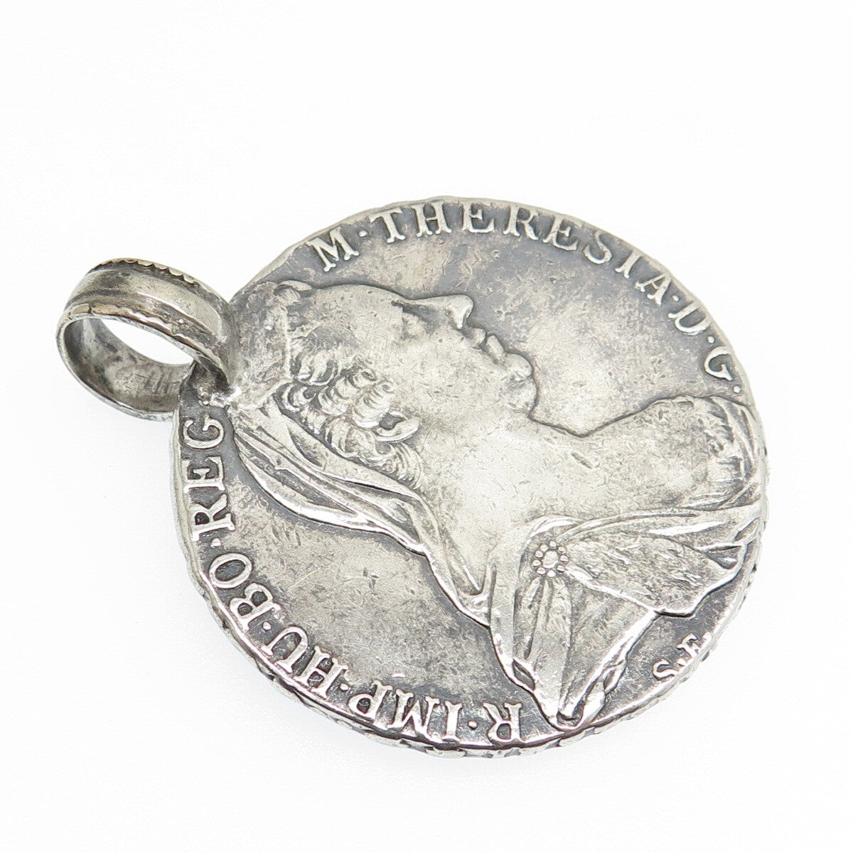 833 Silver Antique 1780 Austrian Empire "1 Thaler - Maria Theresia" Coin Pendant