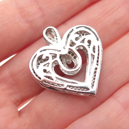 925 Sterling Silver Real Round-Cut Diamond Infinity Heart Charm Pendant