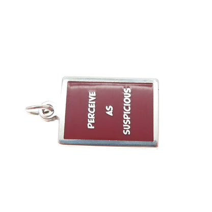 925 Sterling Silver Red Enamel Perceive As Suspicious Minimalist Charm Pendant