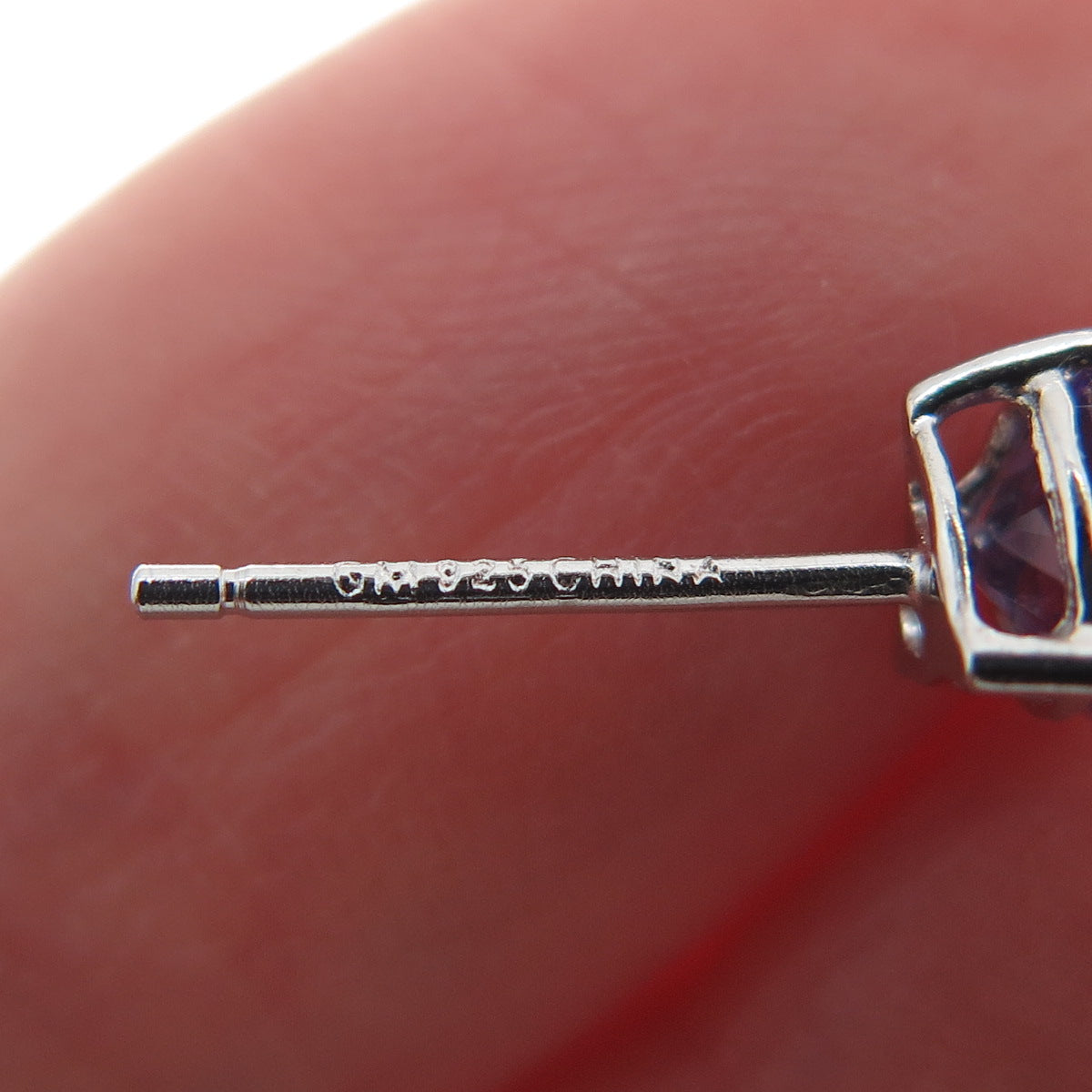 925 Sterling Silver Heart-Cut Purple C Z Stud Earrings