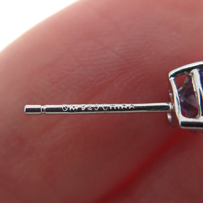 925 Sterling Silver Heart-Cut Purple C Z Stud Earrings