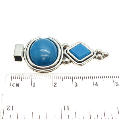 925 Sterling Silver Vintage Mexico Faux Turquoise Gemstone Ethnic Pendant