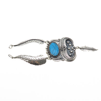 925 Sterling Silver Vintage Mexico Turquoise Feather Centerpiece Necklace Part