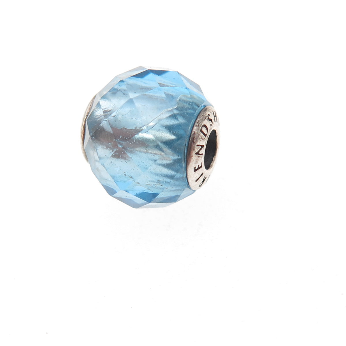Pandora 925 Sterling Silver Blue Crystal Essence Friendship Slide Bead Charm