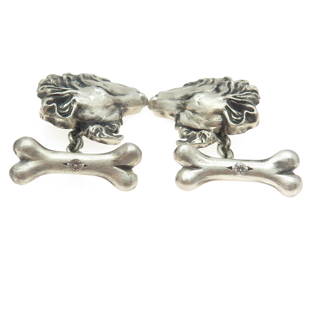 925 Sterling Silver Vintage Real Round-Cut Diamond Sheltie Dog Cufflinks