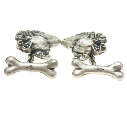 925 Sterling Silver Vintage Real Round-Cut Diamond Sheltie Dog Cufflinks