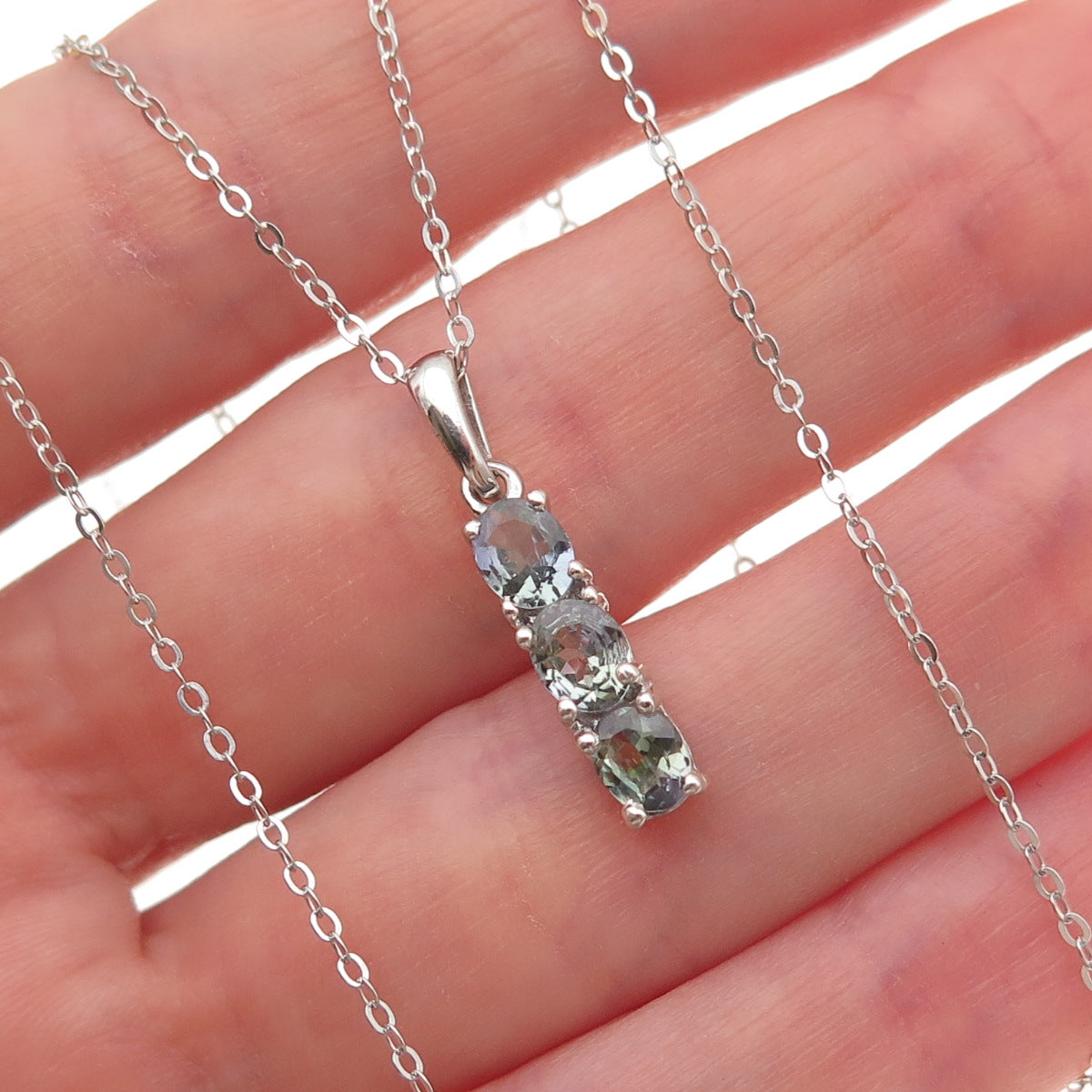 Chuck Clemency 925 Sterling Silver Real Tanzanite Cable Chain Necklace 20"