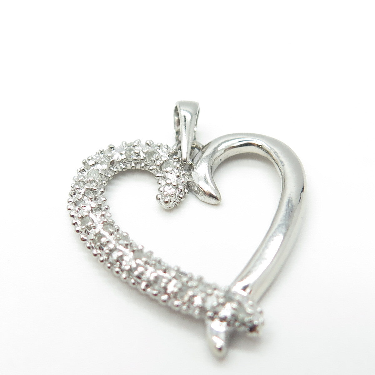 925 Sterling Silver Real Round-Cut White Diamond Open Heart Pendant