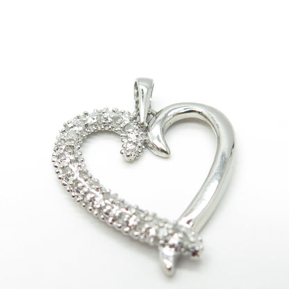 925 Sterling Silver Real Round-Cut White Diamond Open Heart Pendant