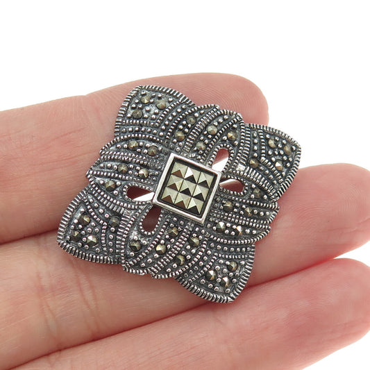 925 Sterling Silver Vintage Real Marcasite Art Deco Style Pin Brooch