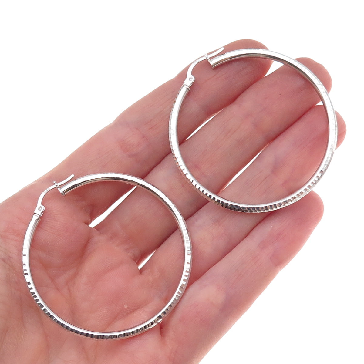 925 Sterling Silver Vintage Textured Tube Hoop Earrings