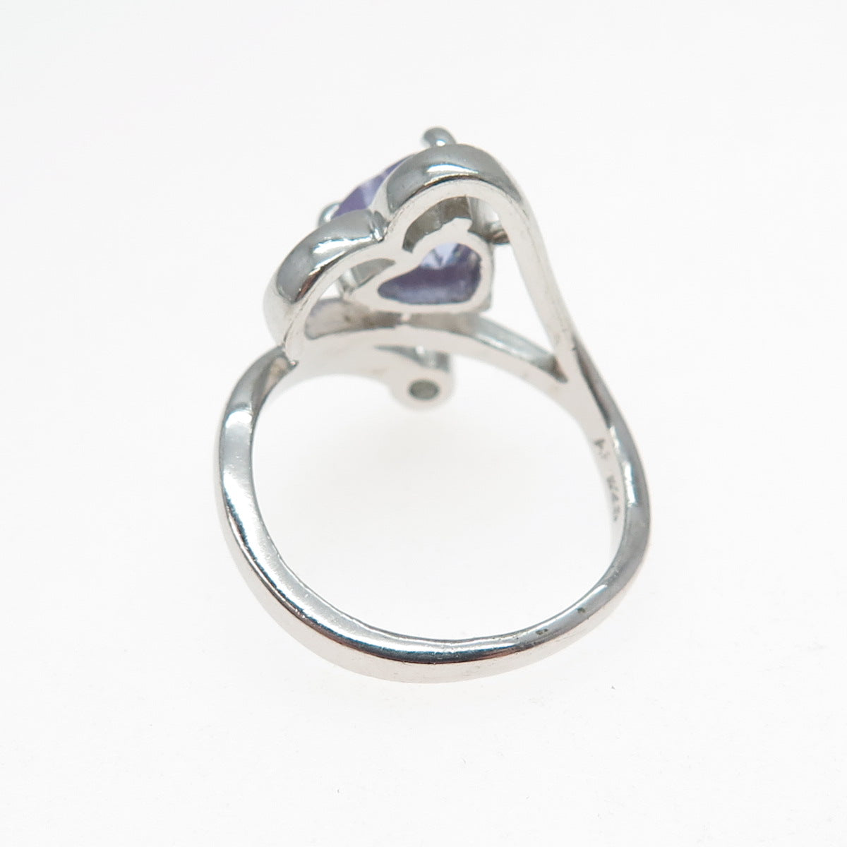 AF DESIGN 925 Sterling Silver Vintage Lavender & White C Z Heart Ring Size 8.25
