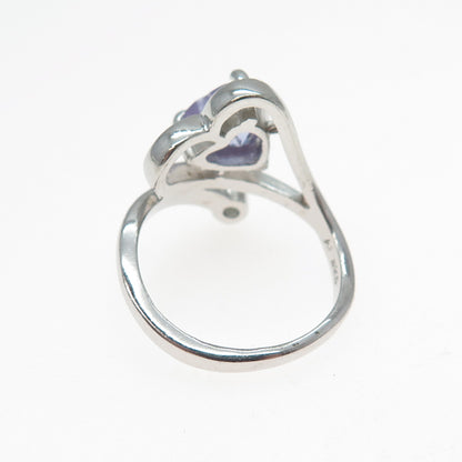 AF DESIGN 925 Sterling Silver Vintage Lavender & White C Z Heart Ring Size 8.25