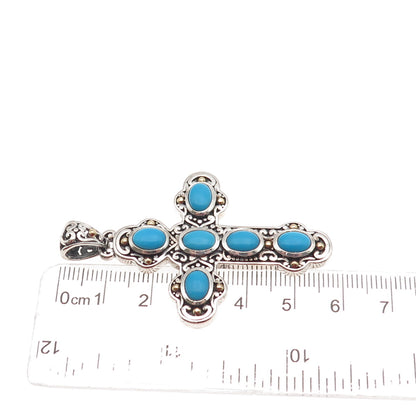 Samuel Benham 925 Sterling Silver 18K Gold Real Turquoise Cross Beaded Pendant
