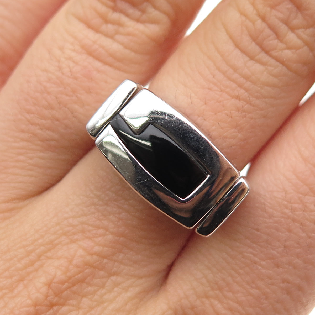 GUESS 925 Sterling Silver Real Black Onyx & MOP Reversible Ring Size 7