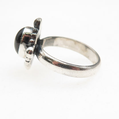 925 Sterling Silver Vintage Real Tourmaline Modernist Oxidized Ring Size 6.75