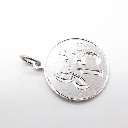 925 Sterling Silver Vintage Elco Just 15 Heart Love Round Medal Pendant