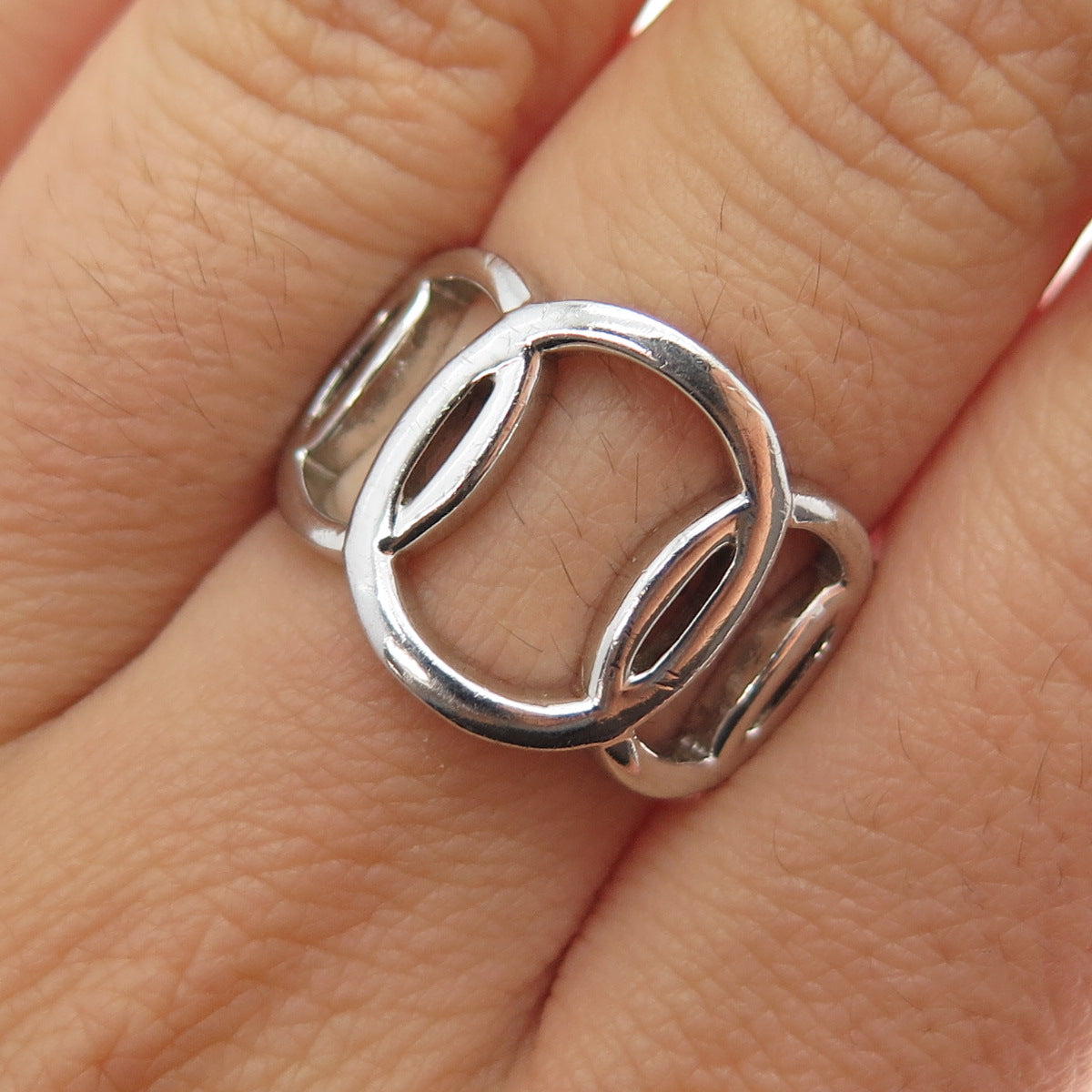 925 Sterling Silver Vintage Interlocked Circle Ring Size 7.25