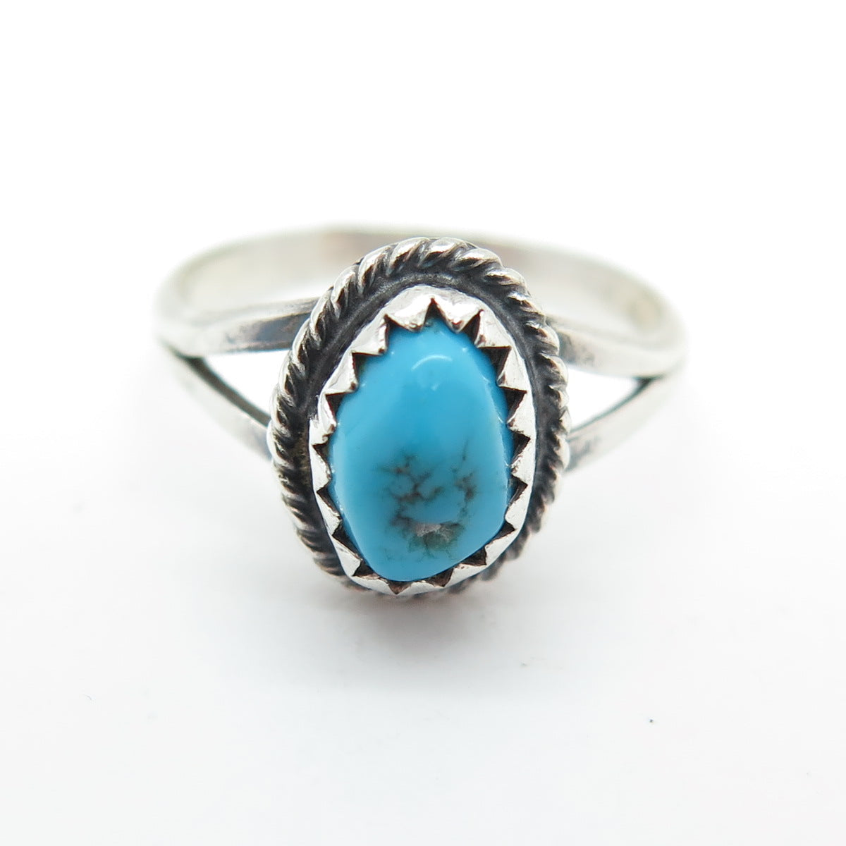 JAMES MASON NAVAJO Old Pawn 925 Sterling Morenci Turquoise Snake Eye Ring Size 4