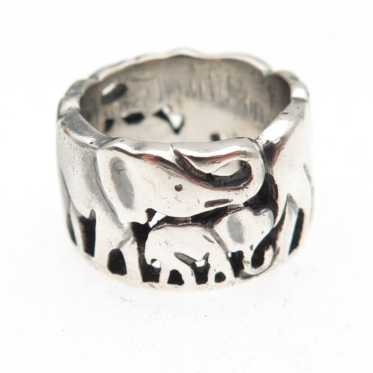 925 Sterling Silver Vintage Elephant Family Oxidized Ring Size 7
