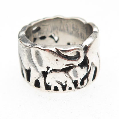 925 Sterling Silver Vintage Elephant Family Oxidized Ring Size 7