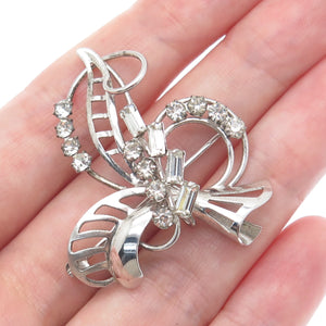 CARL ART 925 Sterling Silver Antique Art Deco Rhinestone Floral Pin Brooch
