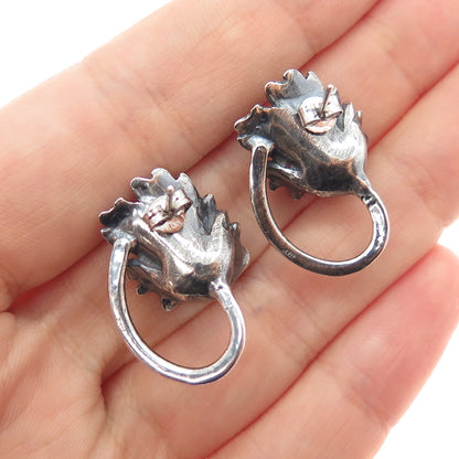 925 Sterling Silver Vintage Modernist Flower Oxidized Earrings