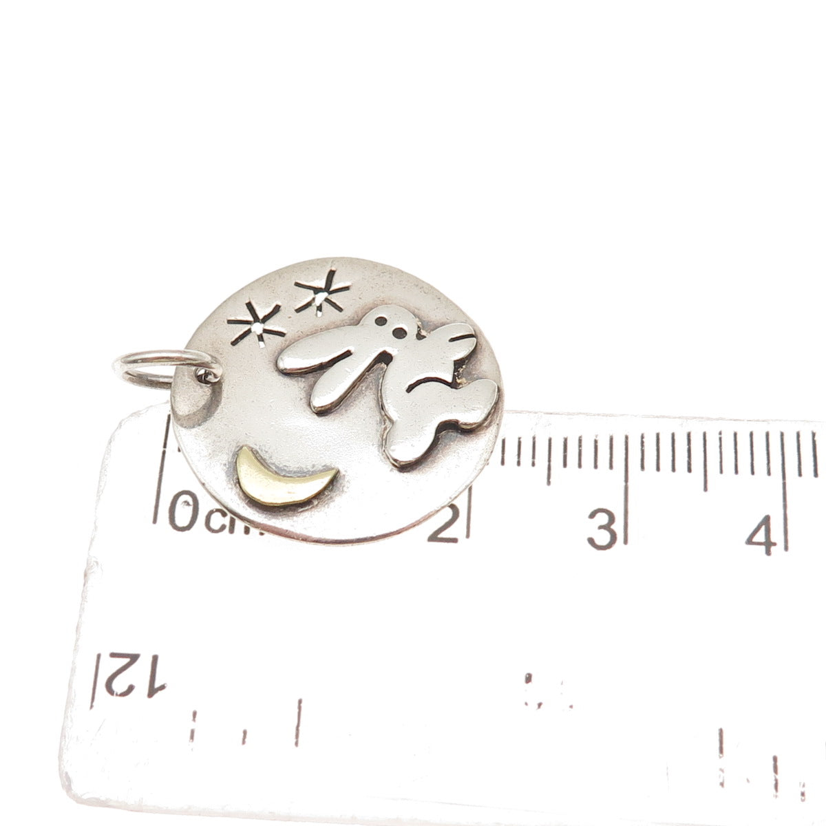 925 Sterling Silver 2-Tone Vintage AHD Mexico Rabbit Crescent Moon Charm Pendant