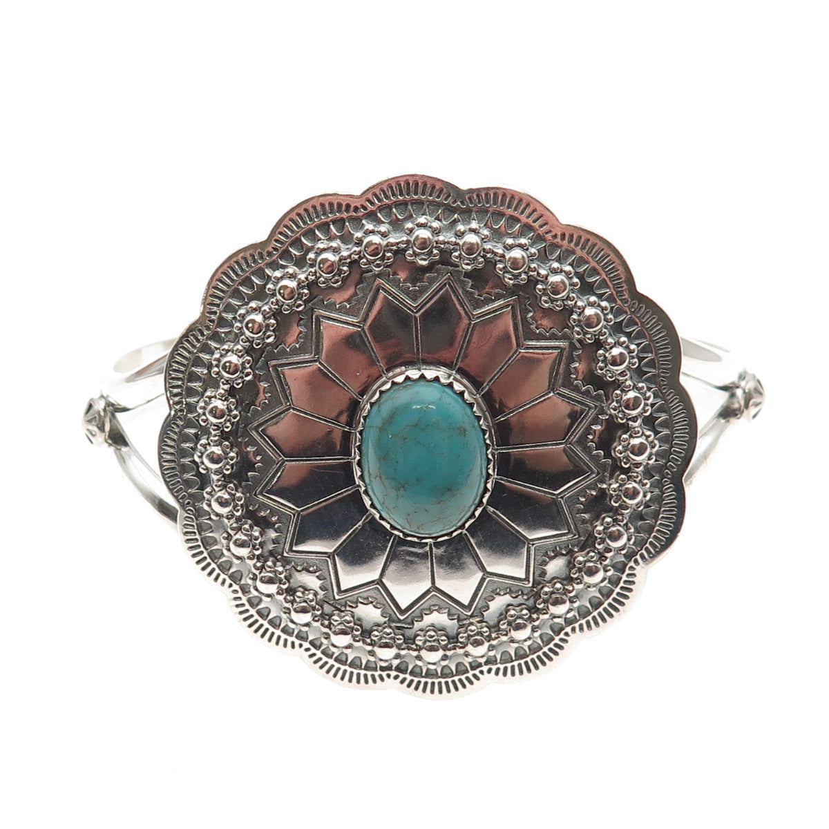 Shube Old Pawn 925 Sterling Vintage Turquoise Concho Adjustable Bracelet 6.25"