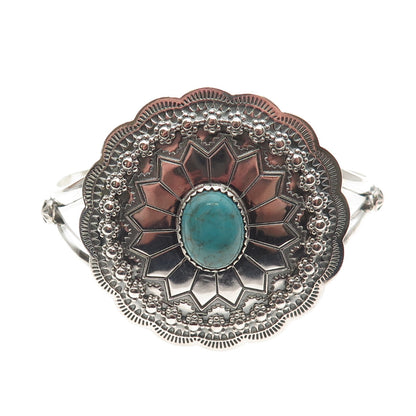 Shube Old Pawn 925 Sterling Vintage Turquoise Concho Adjustable Bracelet 6.25"